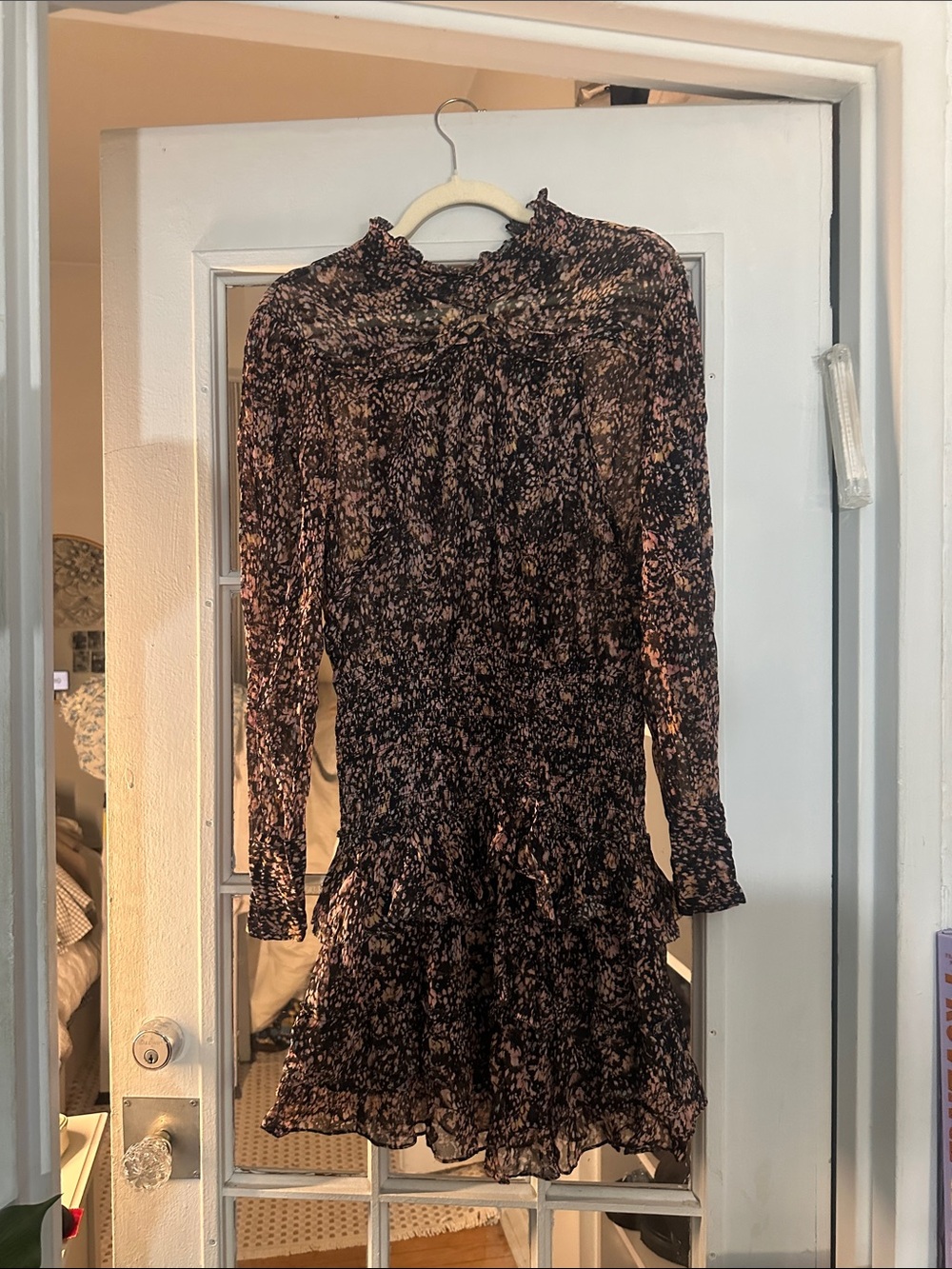 IRO Women's Black and Pink Floral Long-Sleeve Ruffle Dress